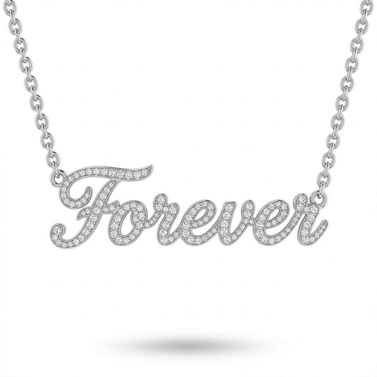 Silver Forever Script Pavé Diamond Name Pendant Necklace