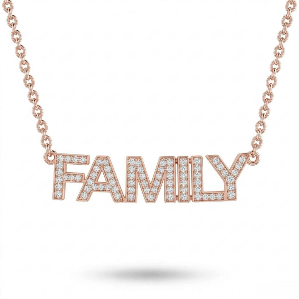 Rose Gold Bold Identity Pavé Diamond Name Pendant Necklace