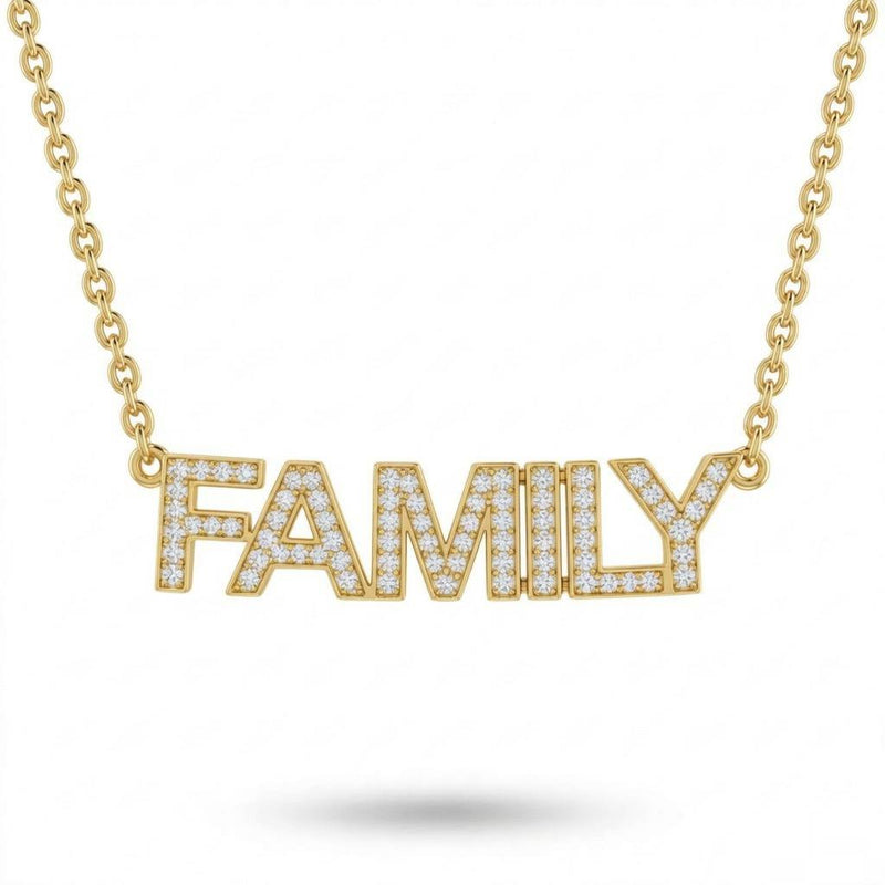 Yellow Gold Bold Identity Pavé Diamond Name Pendant Necklace