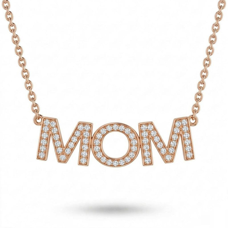 Rose Gold Mom Identity Pavé Diamond Name Pendant Necklace