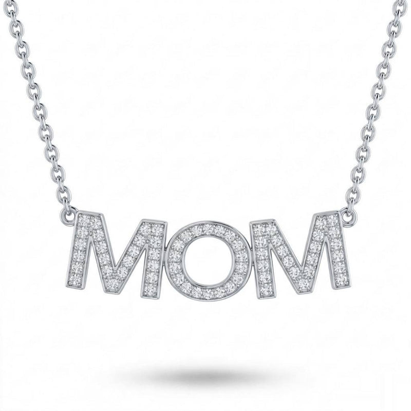 White Gold Mom Identity Pavé Diamond Name Pendant Necklace