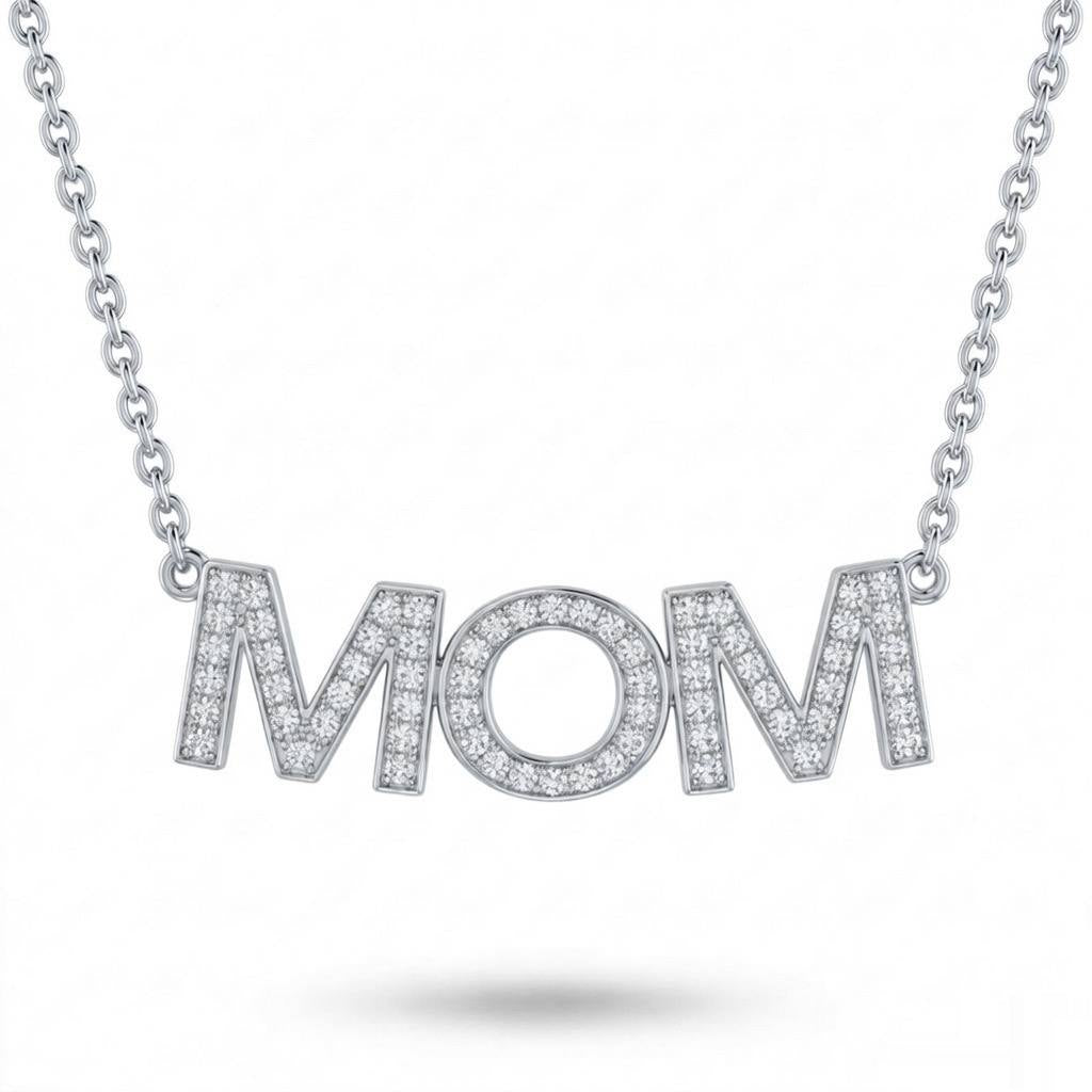 White Gold Mom Identity Pavé Diamond Name Pendant Necklace