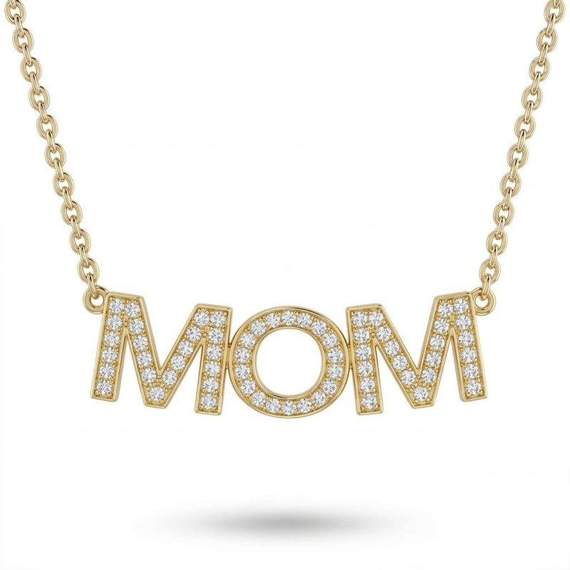 Yellow Gold Mom Identity Pavé Diamond Name Pendant Necklace
