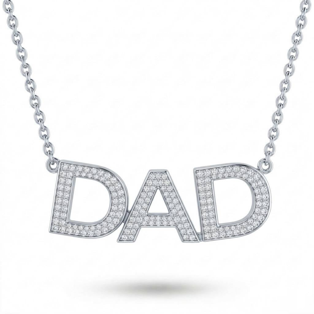 White Gold Dad Identity Pavé Diamond Name Pendant Necklace