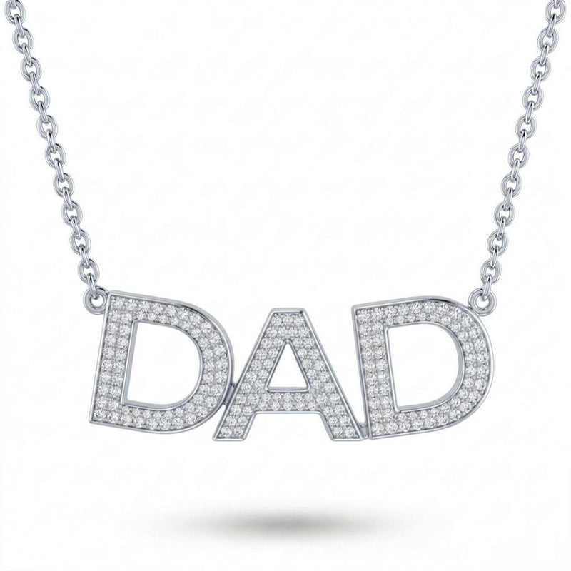 Silver Dad Identity Pavé Diamond Name Pendant Necklace