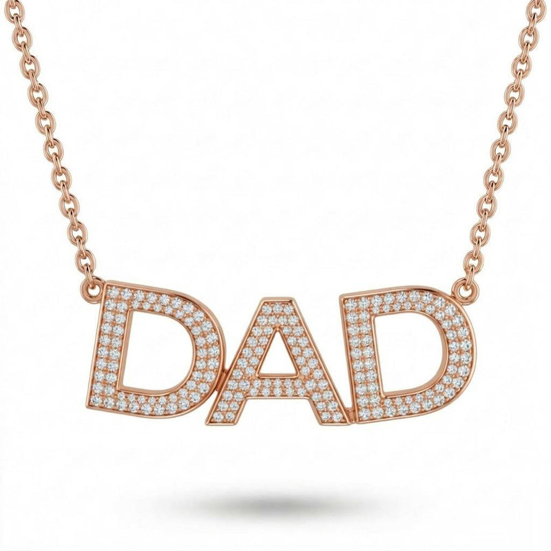 Rose Gold Dad Identity Pavé Diamond Name Pendant Necklace
