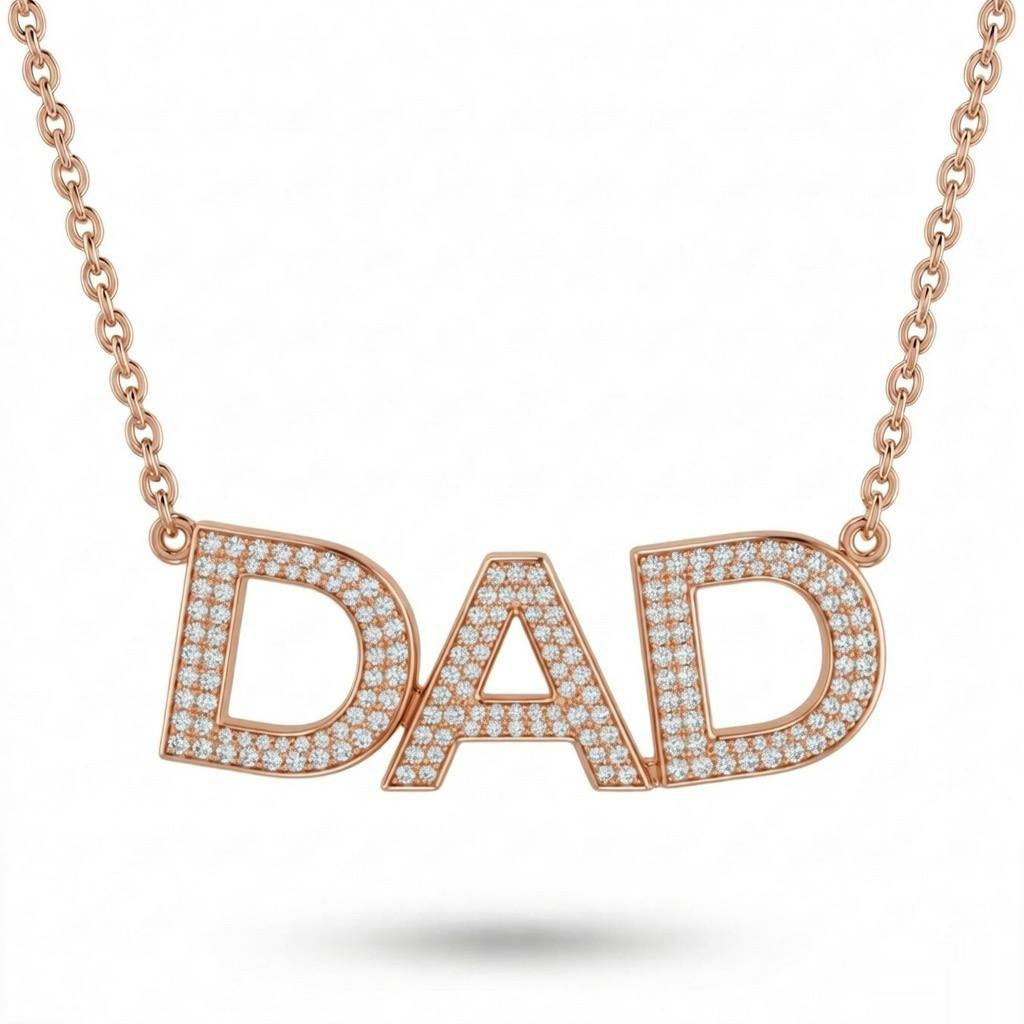 Rose Gold Dad Identity Pavé Diamond Name Pendant Necklace