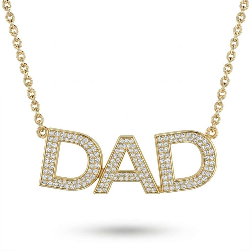 Yellow Gold Dad Identity Pavé Diamond Name Pendant Necklace