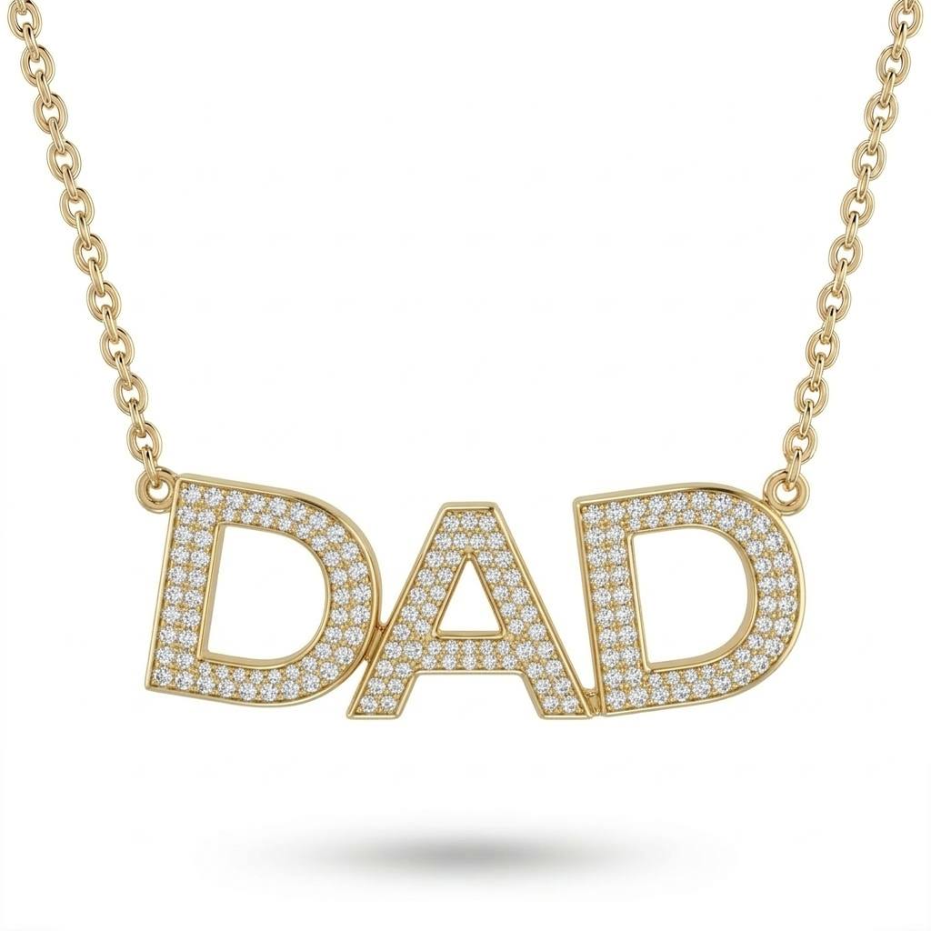 Yellow Gold Dad Identity Pavé Diamond Name Pendant Necklace