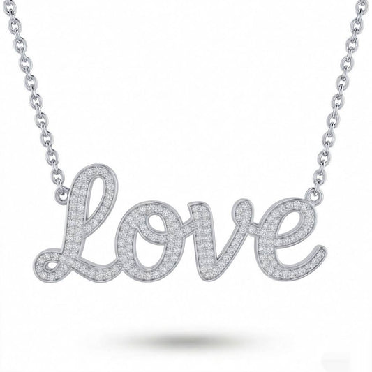 Silver Love Script Pavé Diamond Name Pendant Necklace