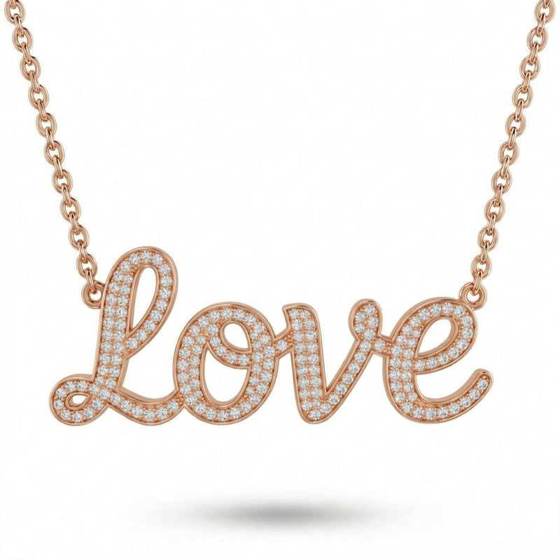 Rose Gold Love Script Pavé Diamond Name Pendant Necklace