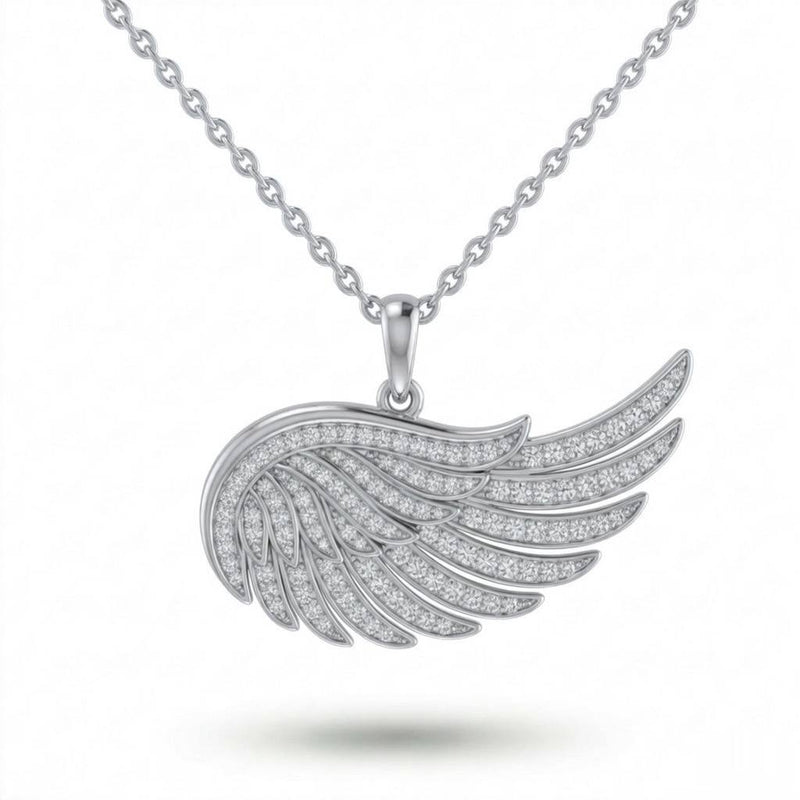 White Gold Angel Wing Pavé Diamond Pendant Necklace