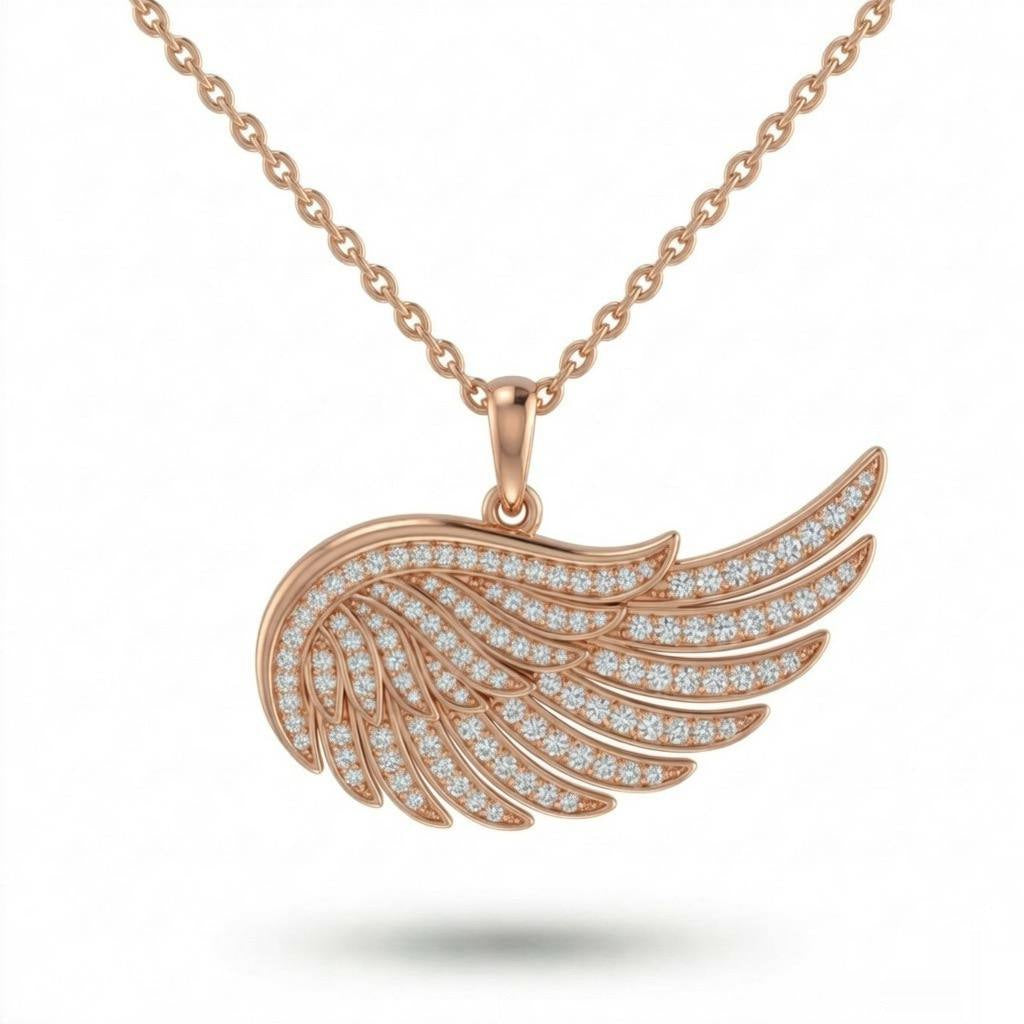 Rose Gold Angel Wing Pavé Diamond Pendant Necklace