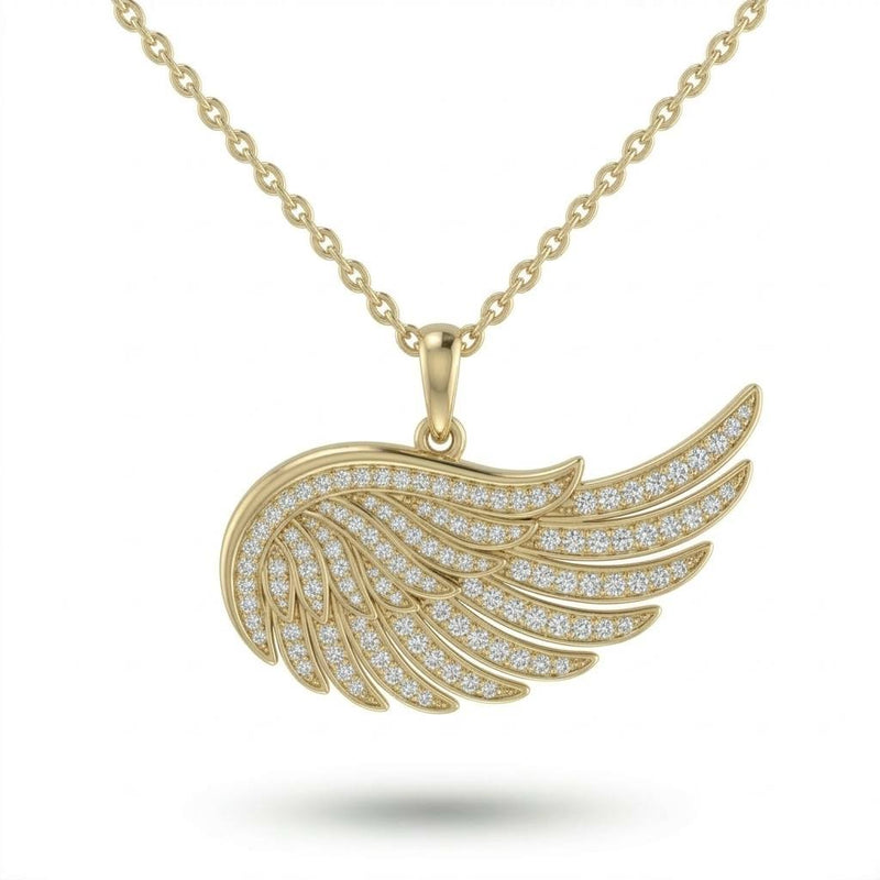 Yellow Gold Angel Wing Pavé Diamond Pendant Necklace