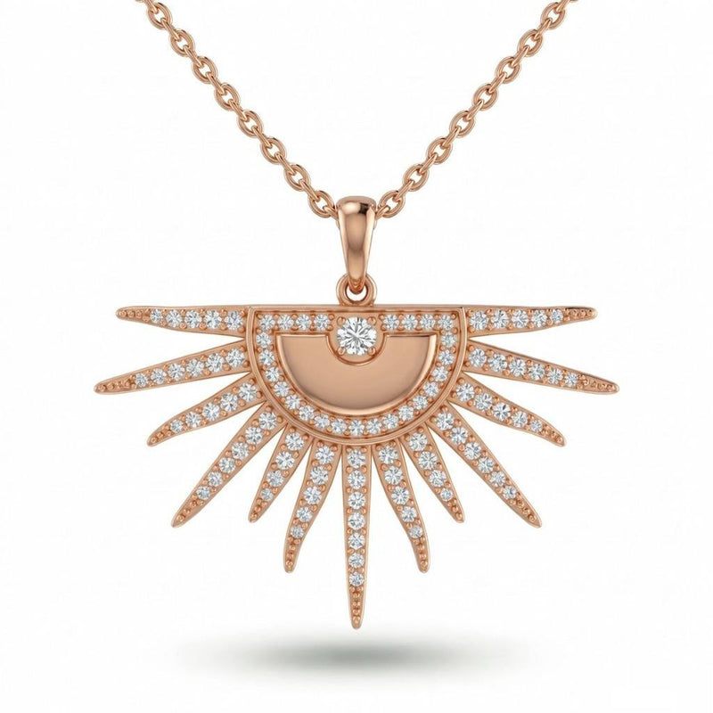 Rose Gold Radiant Sunburst Pavé Diamond Pendant Necklace