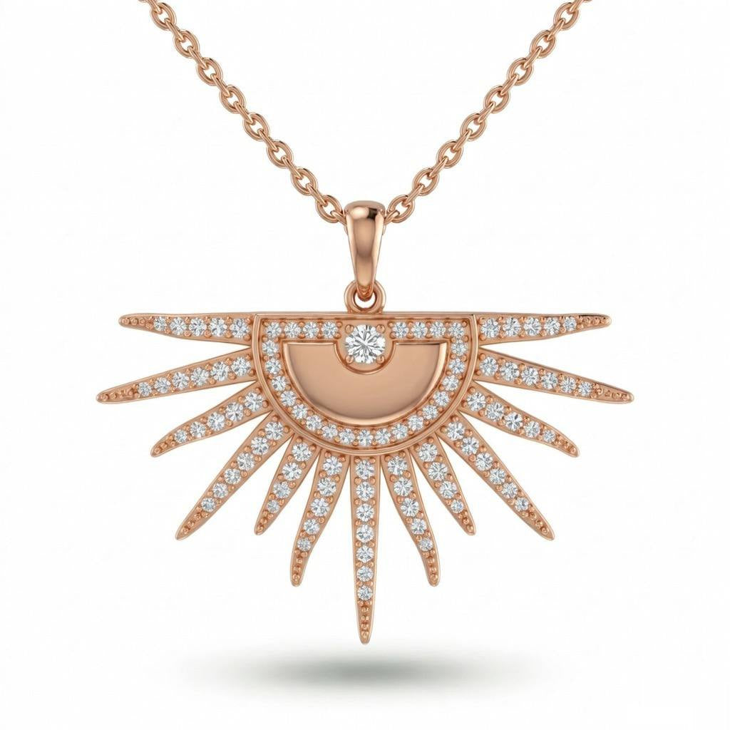 Rose Gold Radiant Sunburst Pavé Diamond Pendant Necklace