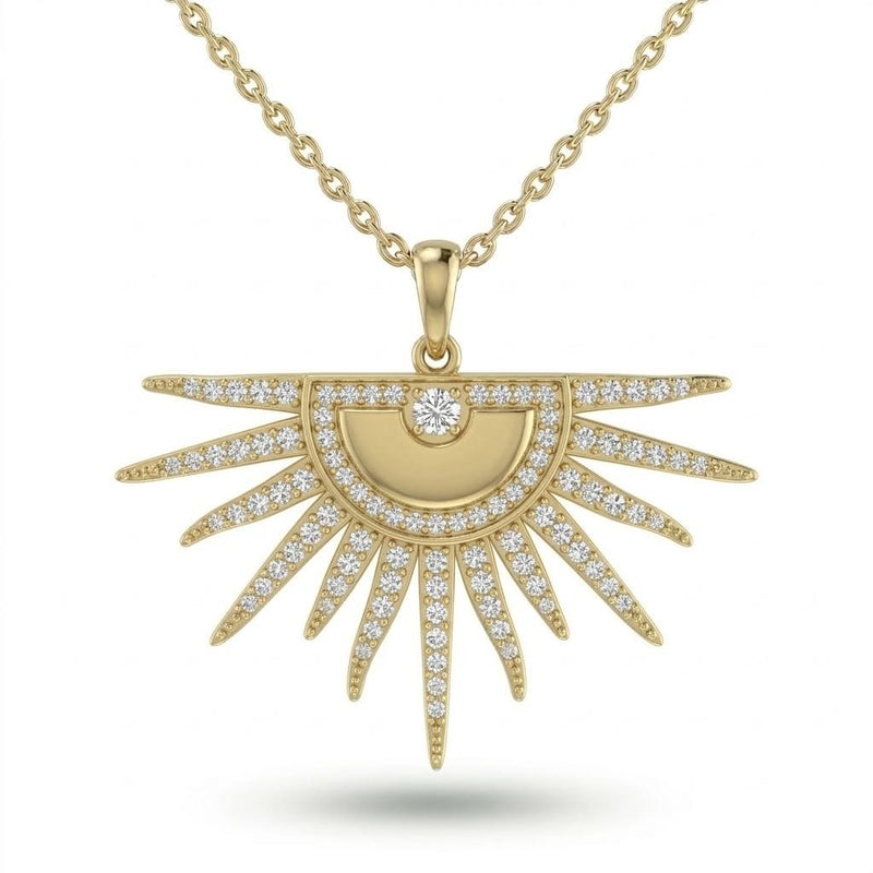 Yellow Gold Radiant Sunburst Pavé Diamond Pendant Necklace