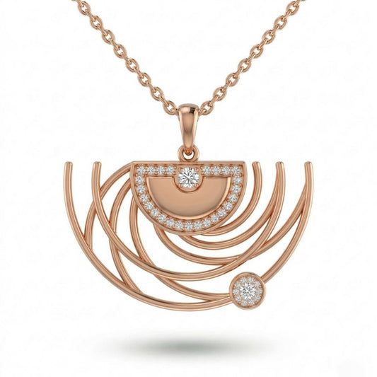 Rose Gold Abstract Arc Flow Pavé Diamond Pendant Necklace