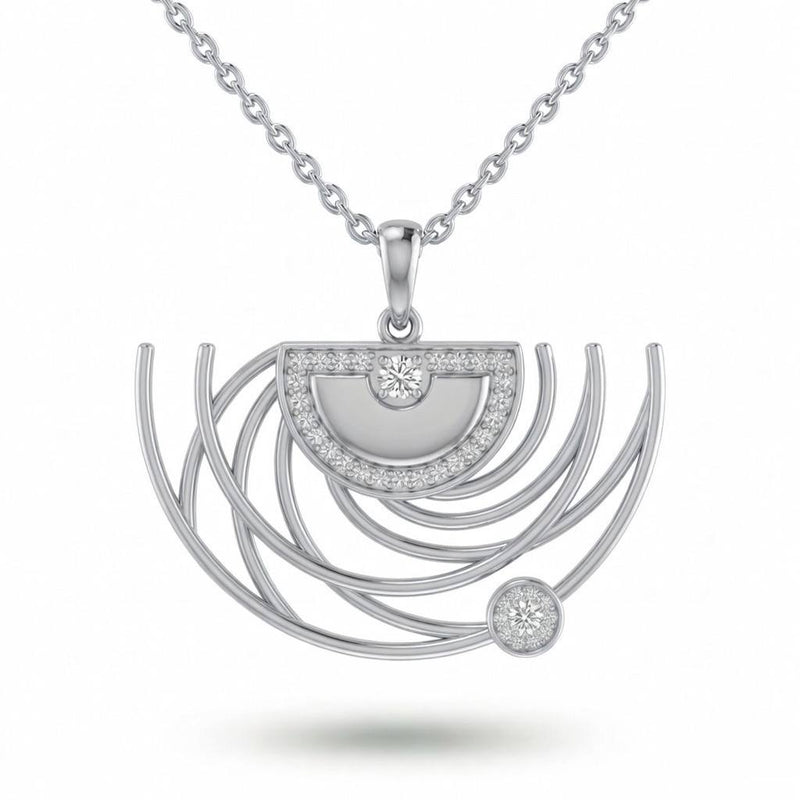 Silver Abstract Arc Flow Pavé Diamond Pendant Necklace
