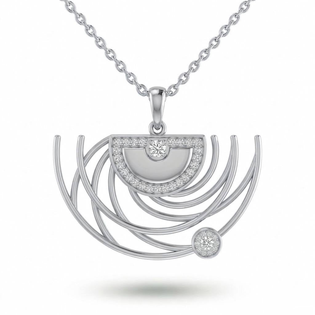 Silver Abstract Arc Flow Pavé Diamond Pendant Necklace