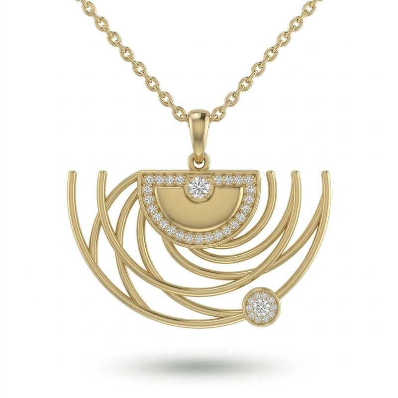 Yellow Gold Abstract Arc Flow Pavé Diamond Pendant Necklace