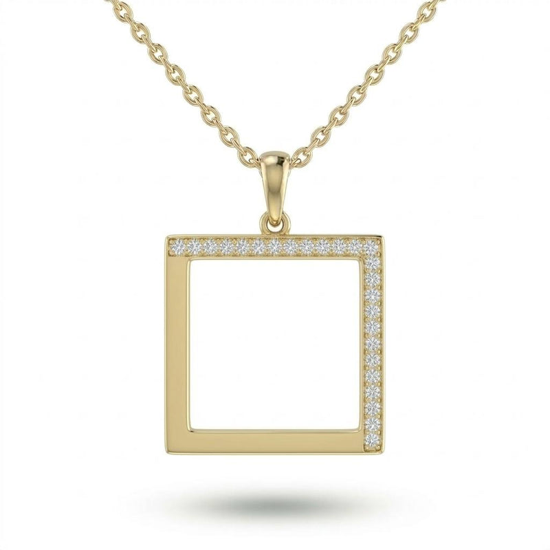 Yellow Gold Minimal Square Frame Pavé Diamond Pendant Necklace