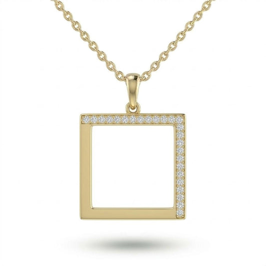 Yellow Gold Minimal Square Frame Pavé Diamond Pendant Necklace
