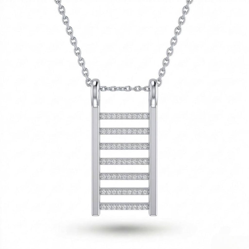 White Gold Ladder Bar Pavé Diamond Pendant Necklace