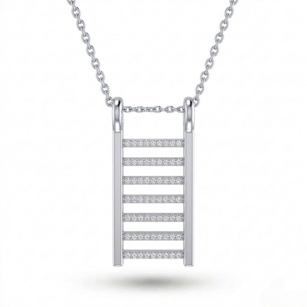 Silver Ladder Bar Pavé Diamond Pendant Necklace