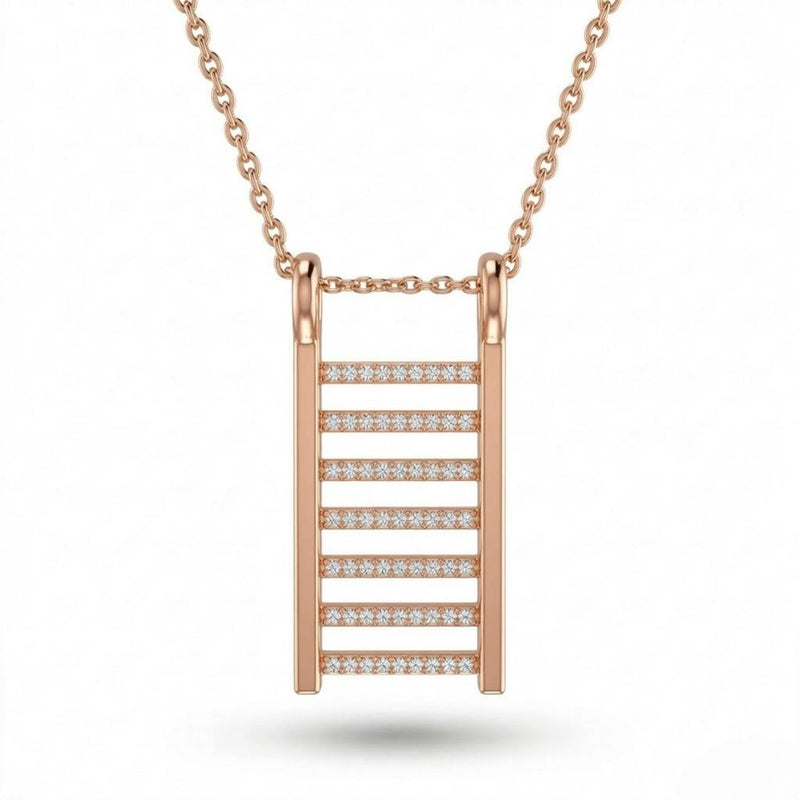Rose Gold Ladder Bar Pavé Diamond Pendant Necklace