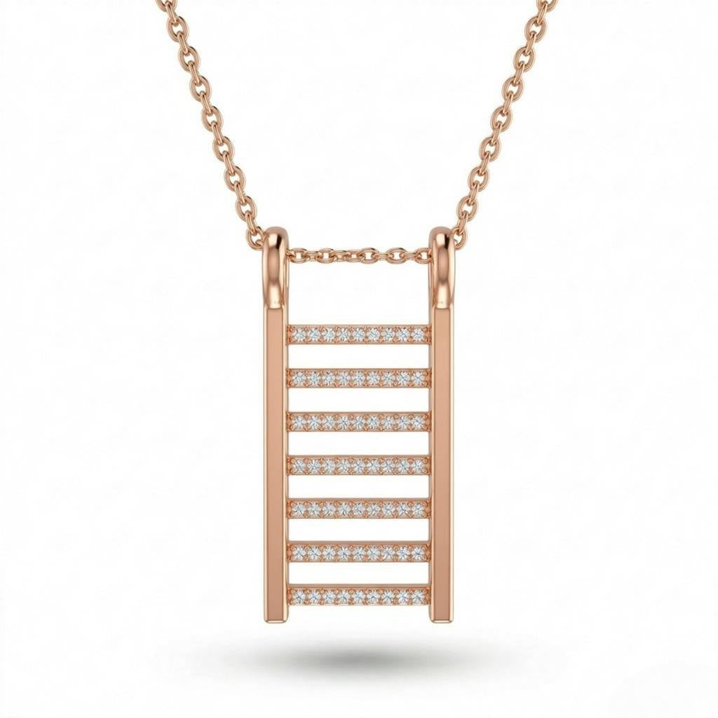 Rose Gold Ladder Bar Pavé Diamond Pendant Necklace