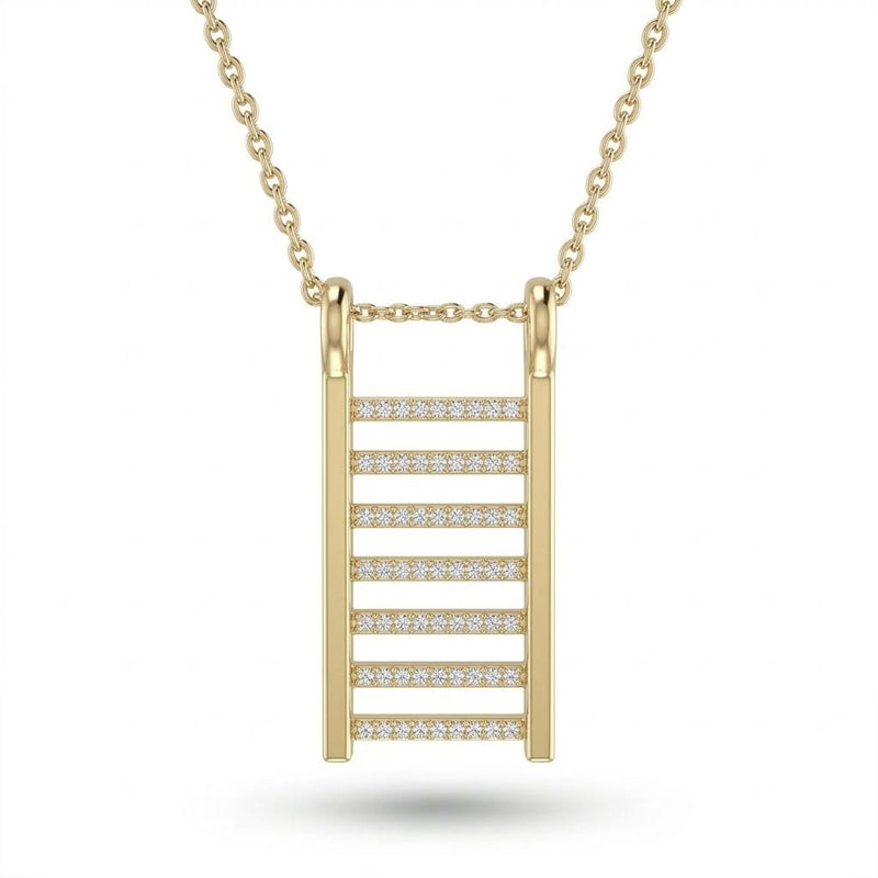Yellow Gold Ladder Bar Pavé Diamond Pendant Necklace