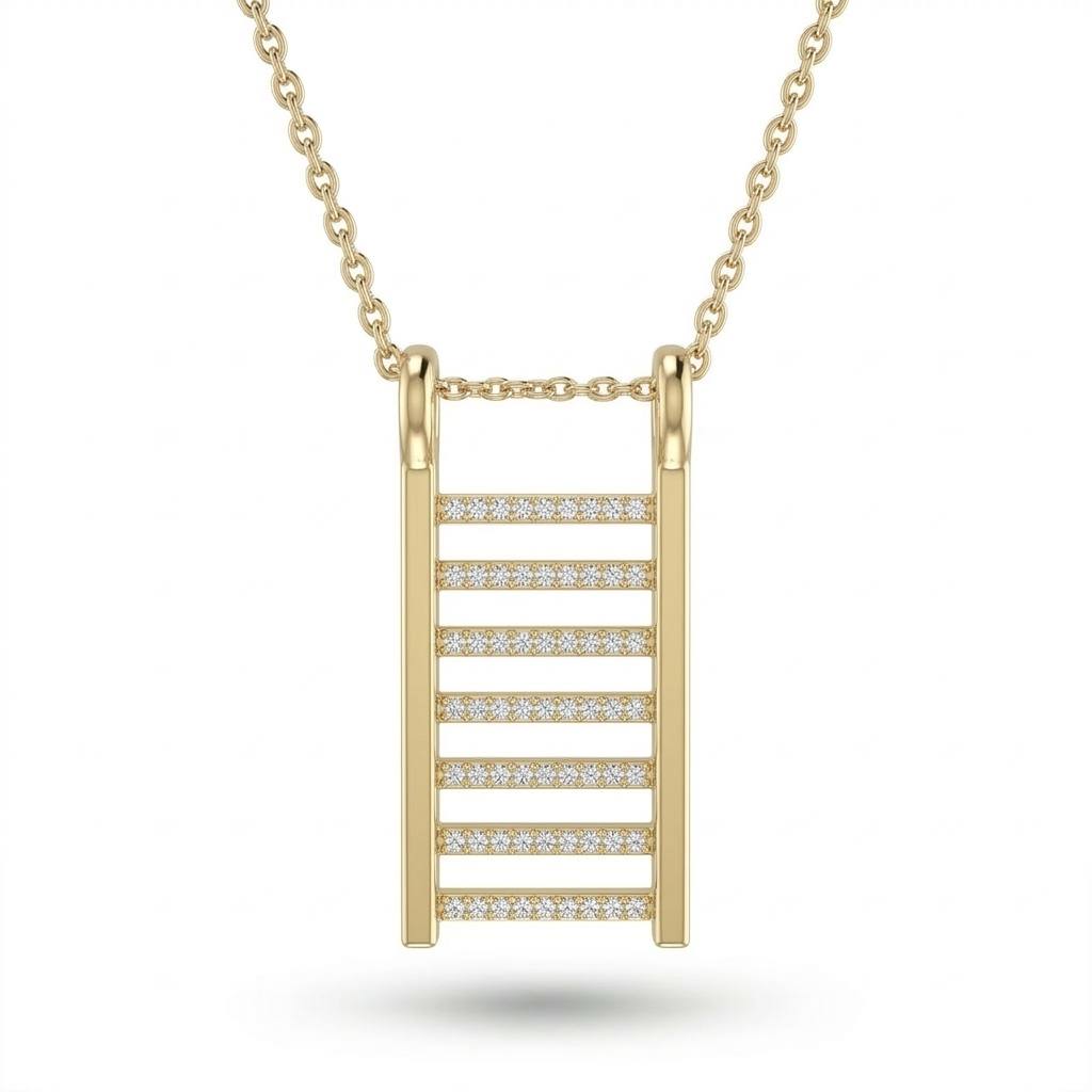 Yellow Gold Ladder Bar Pavé Diamond Pendant Necklace