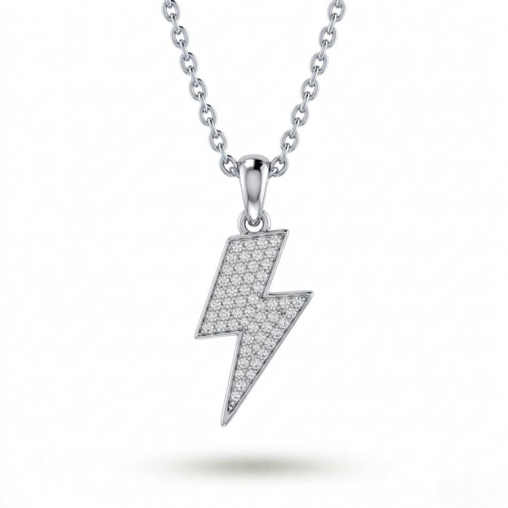 White Gold Lightning Bolt Pavé Diamond Pendant Necklace