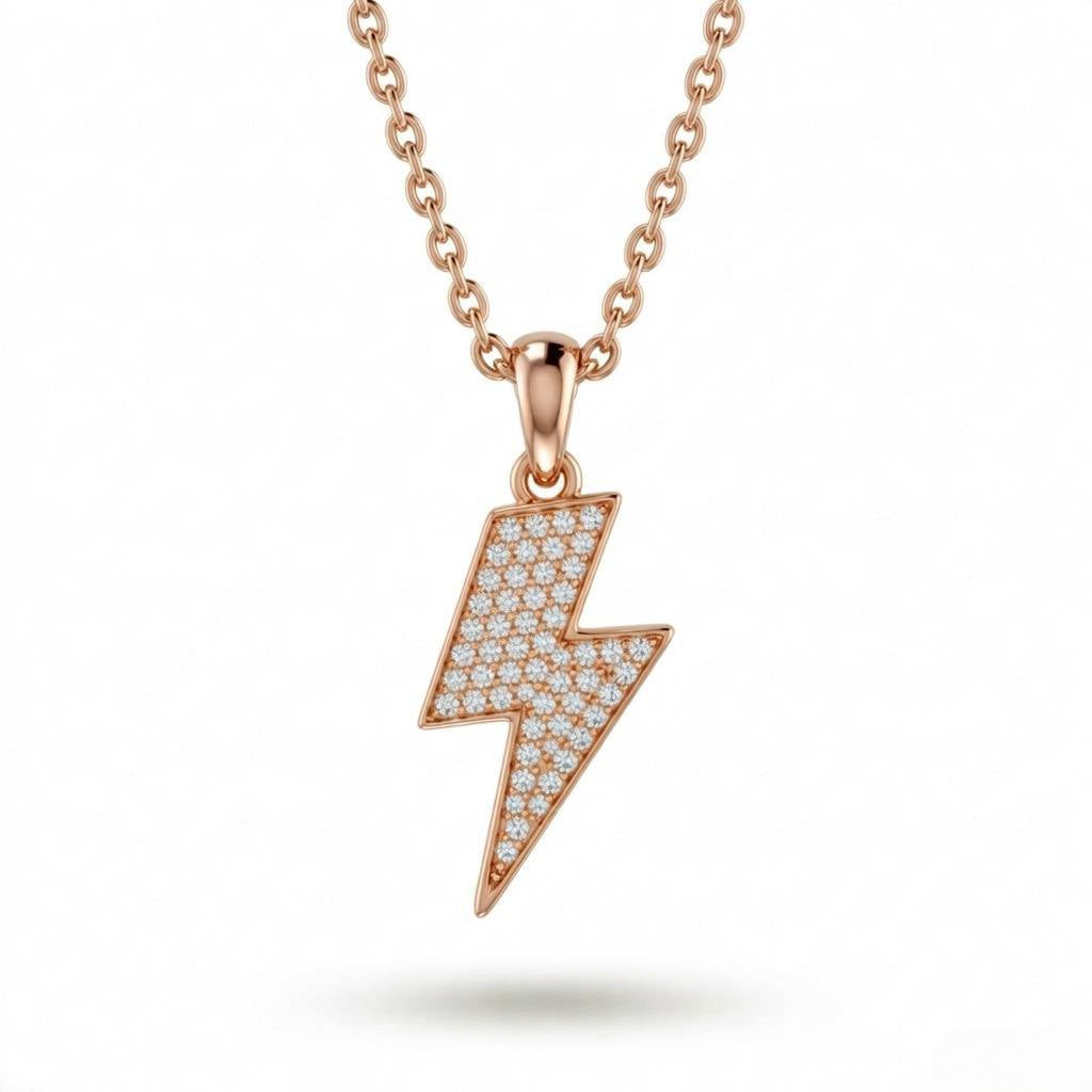 Rose Gold Lightning Bolt Pavé Diamond Pendant Necklace