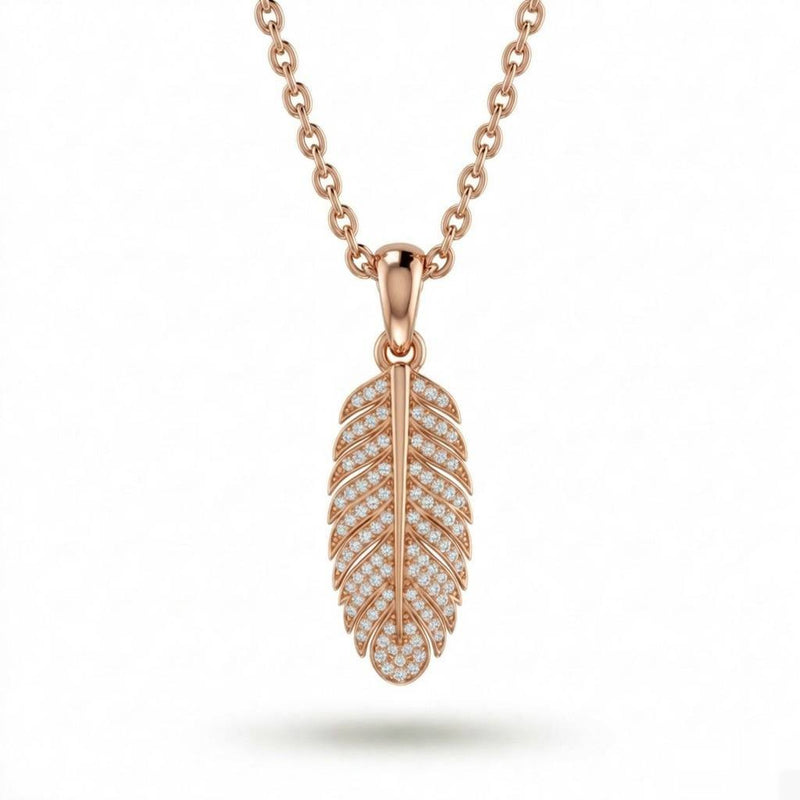Rose Gold Feather Pavé Diamond Pendant Necklace