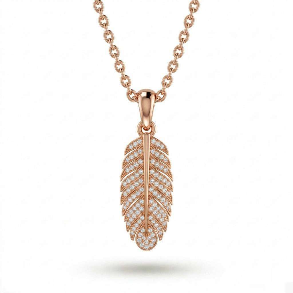 Rose Gold Feather Pavé Diamond Pendant Necklace