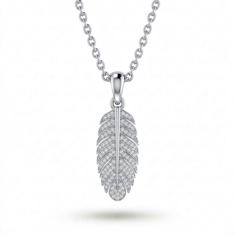 Silver Feather Pavé Diamond Pendant Necklace