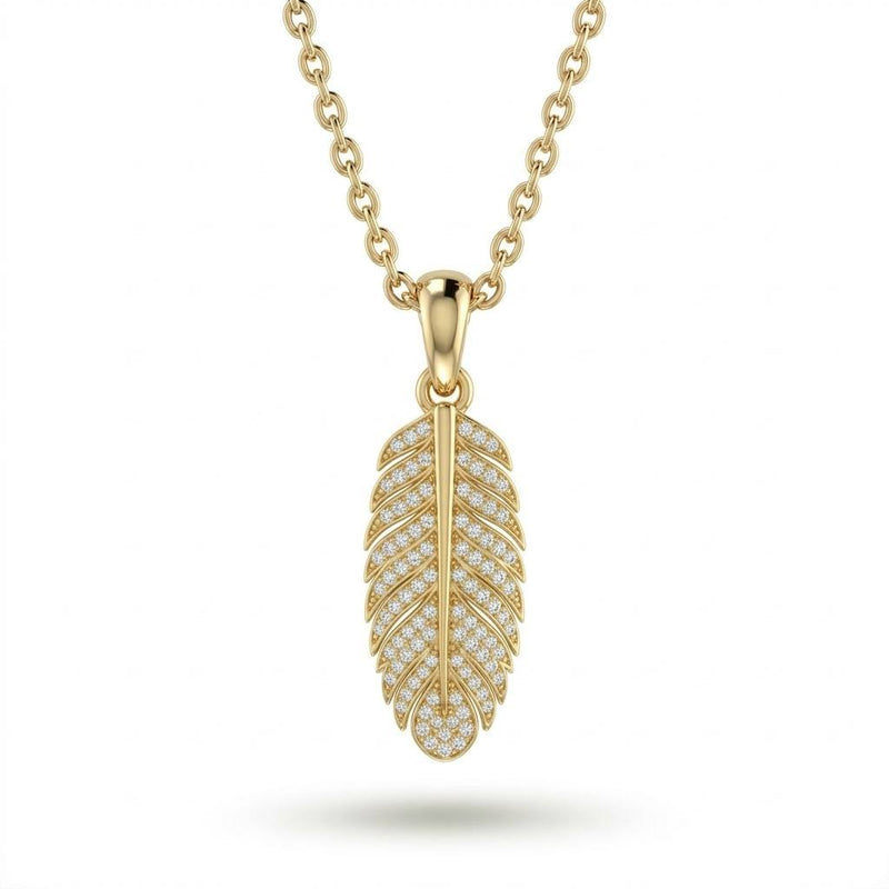 Yellow Gold Feather Pavé Diamond Pendant Necklace