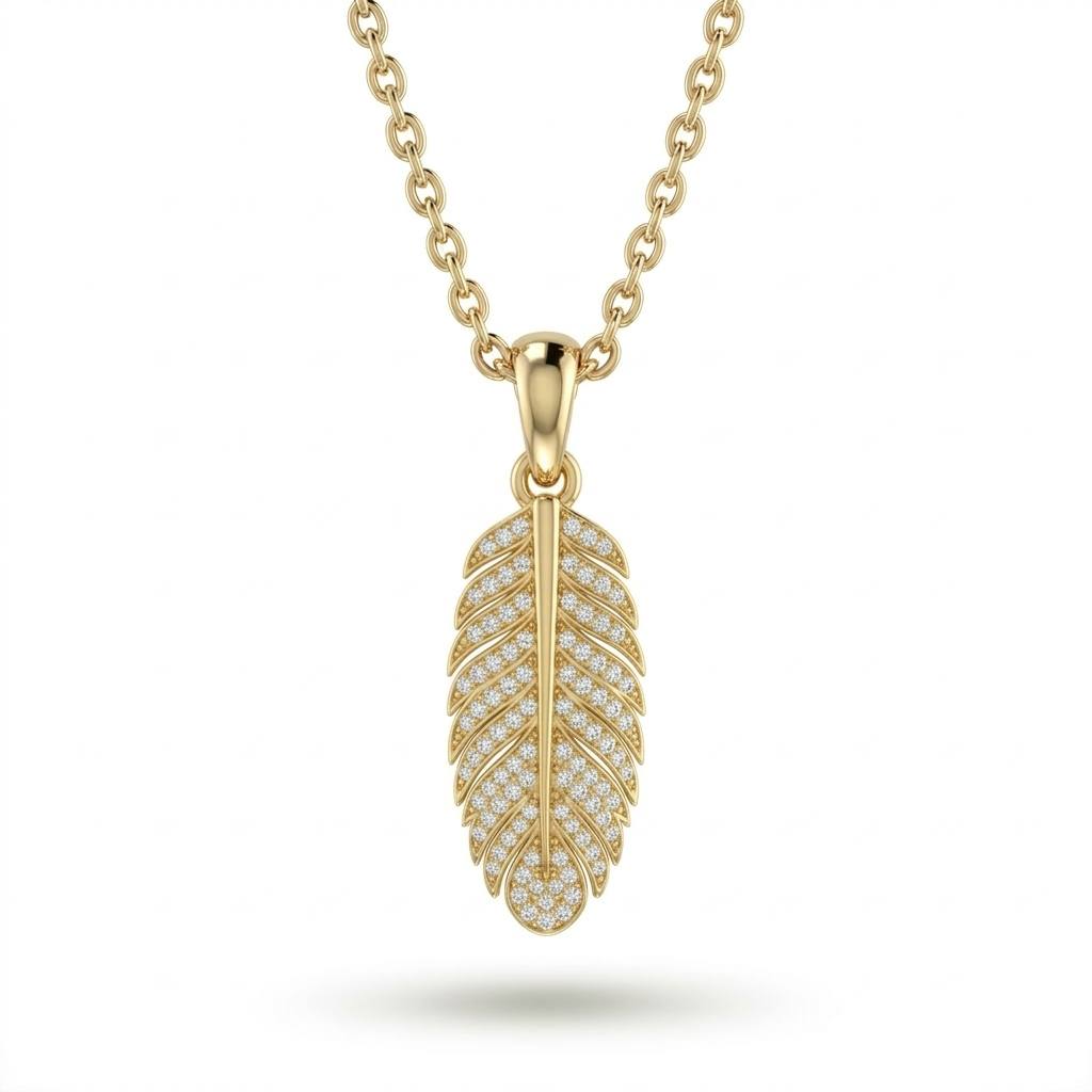 Yellow Gold Feather Pavé Diamond Pendant Necklace