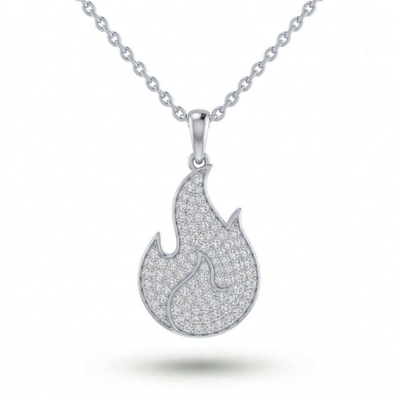 White Gold Flame Pavé Diamond Pendant Necklace