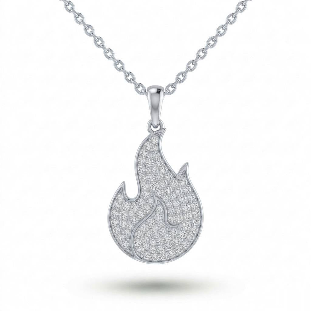 Silver Flame Pavé Diamond Pendant Necklace