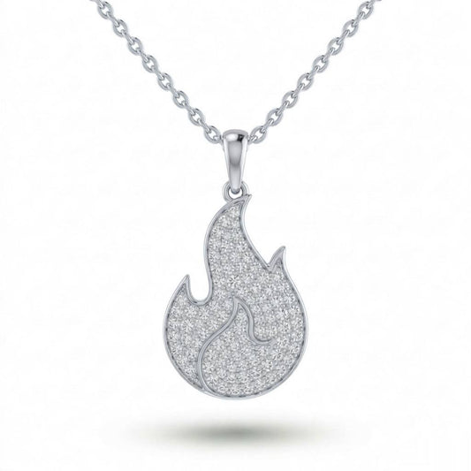 Silver Flame Pavé Diamond Pendant Necklace