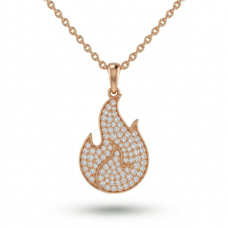 Rose Gold Flame Pavé Diamond Pendant Necklace