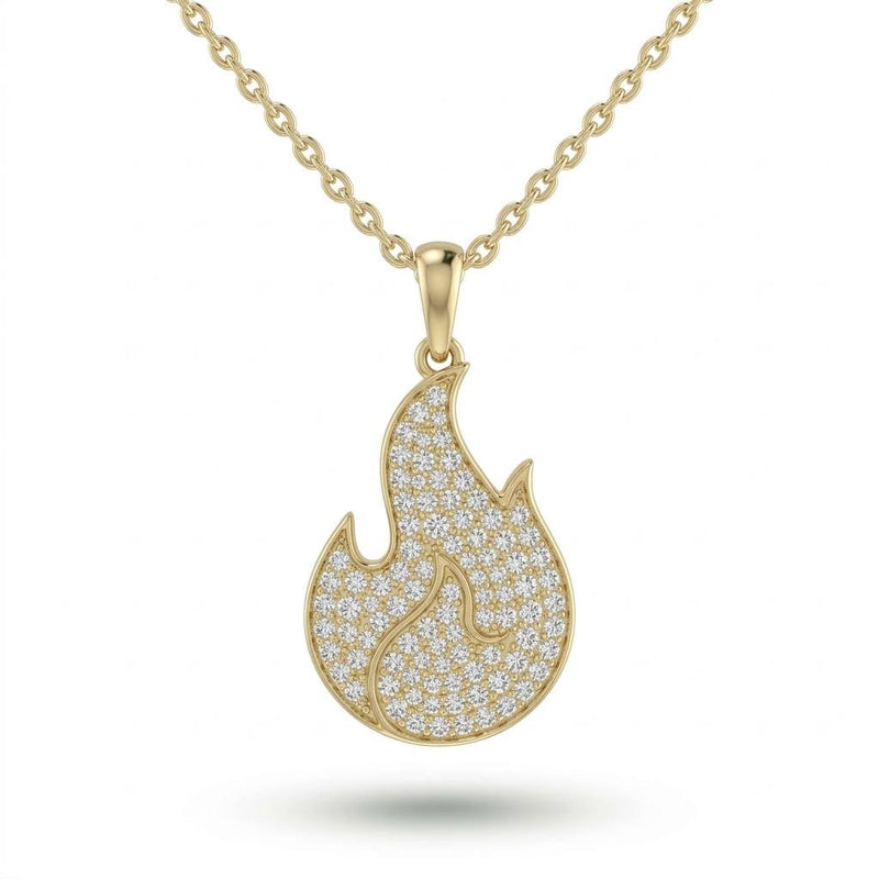 Yellow Gold Flame Pavé Diamond Pendant Necklace