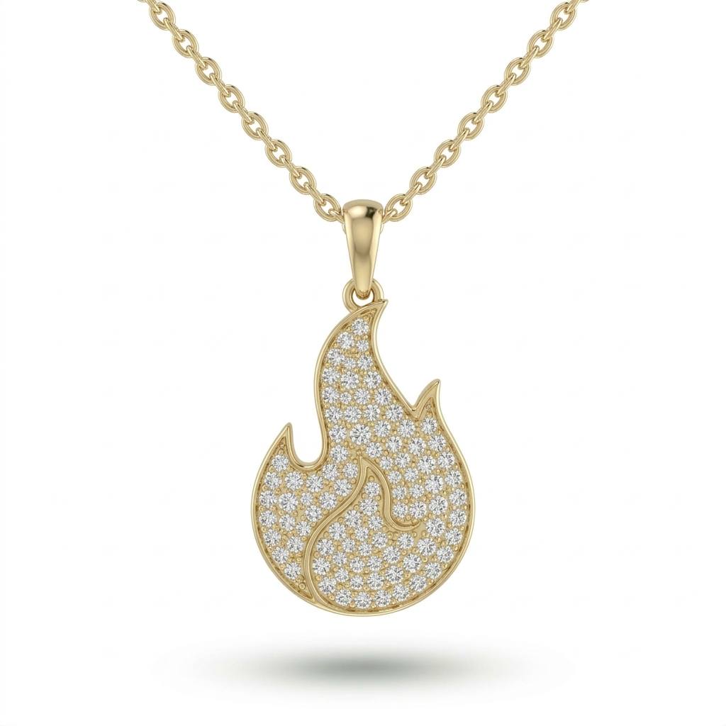 Yellow Gold Flame Pavé Diamond Pendant Necklace