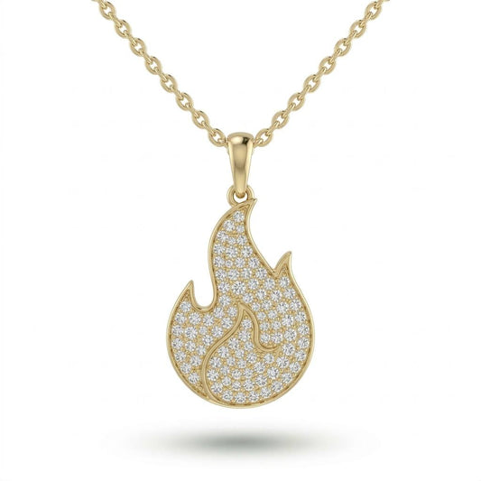 Yellow Gold Flame Pavé Diamond Pendant Necklace