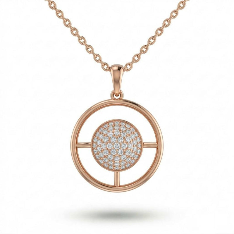 Rose Gold Round Brilliant Orbixa Diamond Halo Disc Pendant Necklace With Pavé Setting