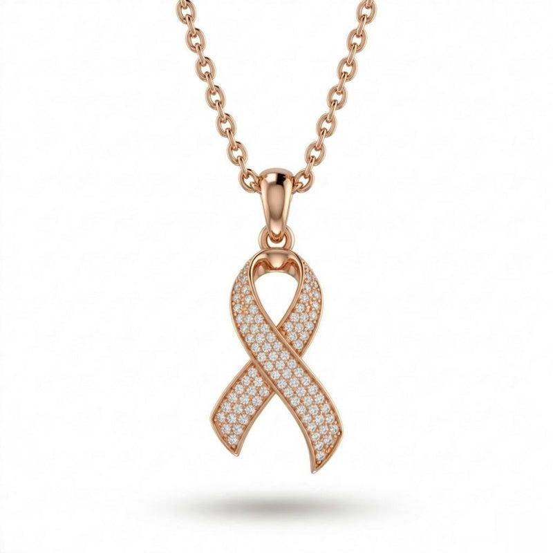 Rose Gold Round Brilliant Serenza Diamond Ribbon Pendant Necklace With Pavé Setting