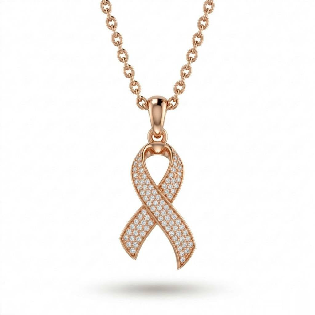 Rose Gold Round Brilliant Serenza Diamond Ribbon Pendant Necklace With Pavé Setting